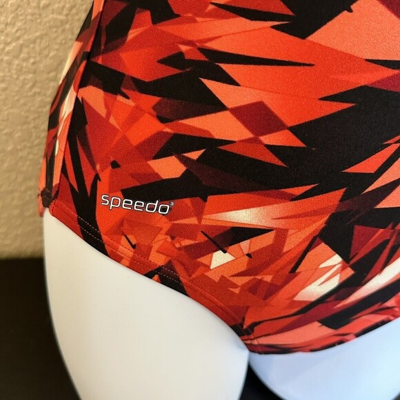Speedo Red Swimsuit Racing Competitive Team 6 Geometric Racer Back - Picture 3 of 5